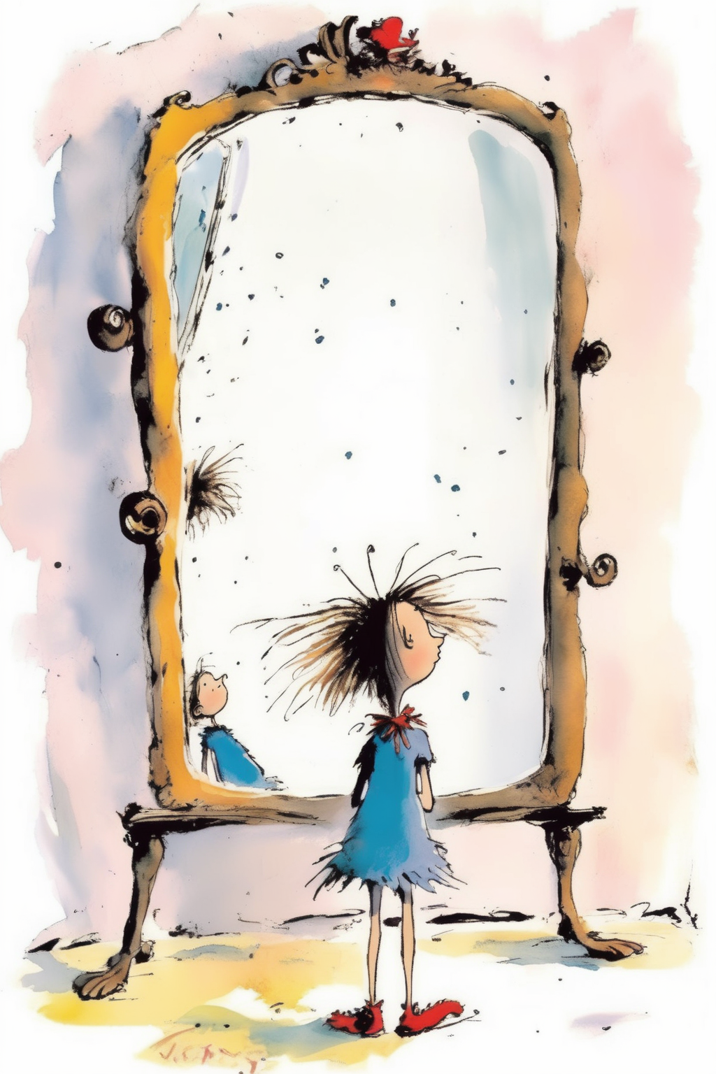 00095-3113893468-_lora_Quentin Blake Style_1_Quentin Blake Style - a teenage girl discovered a big mirror that reflected not only her physical ap.png